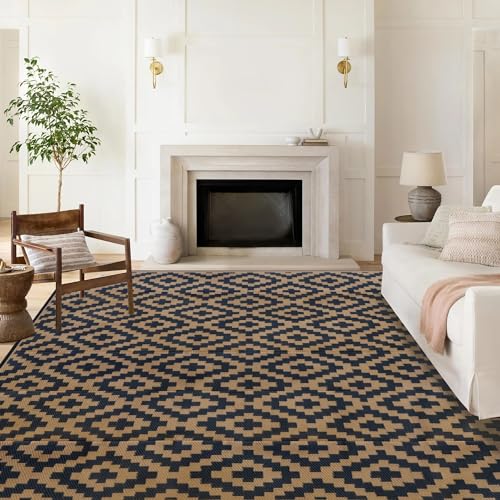 SAND MINE Reversible Mats, Plastic Straw Rug, Modern Area Rug, Large Floor Mat and Rug for Outdoors, RV, Patio, Backyard, Deck, Picnic, Beach, Trailer, Camping, Black & Brown, 8' x 8' - color: Black & Brown, size: 8' x 8'