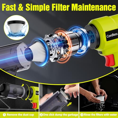 3 in 1 Handheld Vacuum Cordless Compatible with Ryobi 18V Battery, Wet&Dry Car Vacuum Portable Cordless with 22000Pa Blowing Function for Garage, Offices and Pet Messes (Tool Only)