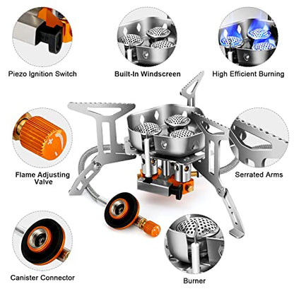 Odoland 3500W/6800W Windproof Camp Stove Camping Gas Stove with Fuel Canister Adapter, Piezo Ignition, Carry Case, Portable Collapsible Stove Burner for Outdoor Backpacking Hiking and Picnic - style: 6800W