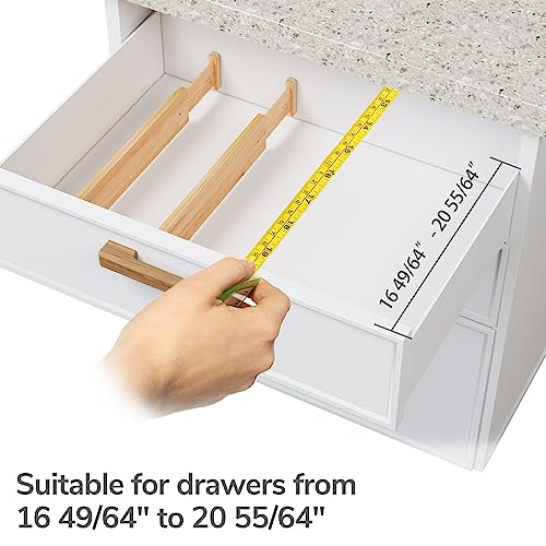 BAMEOS Bamboo Expandable Drawer Dividers – Fits 16.6"–22" Drawers, 2" High, Set of 4 | Spring-Loaded Bamboo Separator for Kitchen Island, Bathroom Vanity & Dresser Drawers - size: 2''H, 16.65''-22''L