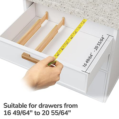 BAMEOS Bamboo Expandable Drawer Dividers – Fits 16.6"–22" Drawers, 2" High, Set of 4 | Spring-Loaded Bamboo Separator for Kitchen Island, Bathroom Vanity & Dresser Drawers - size: 2''H, 16.65''-22''L