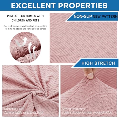 ZNSAYOTX Stretch Cushion Covers Sofa Cushion Couch Seat Covers Slipcovers Soft Replacement Unique Pattern Furniture Protector with Elastic Bottom (Rose, 1 Pc 3-Seat Cushion Cover) - color: Rose, size: 1 Cushion Sofa