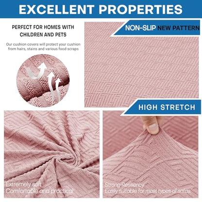 ZNSAYOTX Stretch Cushion Covers Sofa Cushion Couch Seat Covers Slipcovers Soft Replacement Unique Pattern Furniture Protector with Elastic Bottom (Rose, 1 Pc 3-Seat Cushion Cover) - color: Rose, size: 1 Cushion Sofa