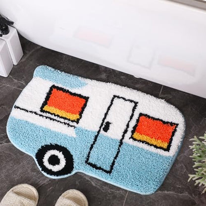 Drydiet Camper Van Bathroom Rug Cute Blue Camper Van Door Mat Bath Mat Bathroom Decoration Travel Car Rug Non Slip Washable - style: Camper Van