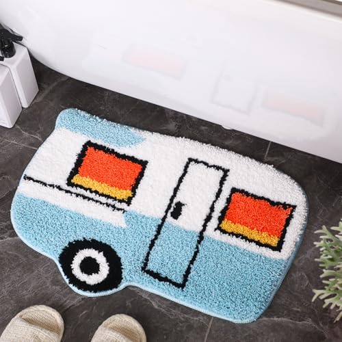 Drydiet Camper Van Bathroom Rug Cute Blue Camper Van Door Mat Bath Mat Bathroom Decoration Travel Car Rug Non Slip Washable - style: Camper Van