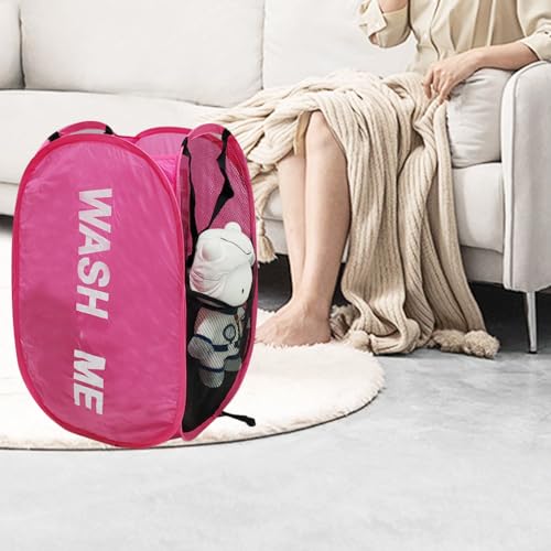 Collapsible Laundry Hamper 2 pack Mesh Pop Up Laundry Hamper with Handles, Foldable Laundry Basket for Bedroom, College Dorm, RV, Travel (Pink + Sky Blue) - color: Pink + Sky Blue