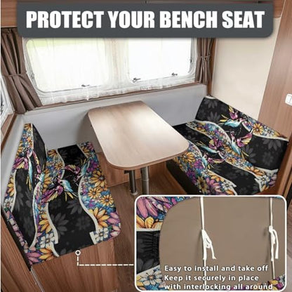 Boho Mandala Hummingbird Print RV Dinette Cushion Covers Washable Sofa Furniture Protector Stretch RV Couch Covers Include 1 Backrest Cover 1 Bench Cover and 1 Pillowcase - color: Boho Mandala Hummingbird