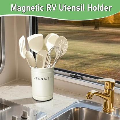 Kevenal Magnetic RV Utensil Holder, Anti-Slip Cutlery Organizer for RV, Camper Storage Organizer with Adhesive Magnet, Off-White