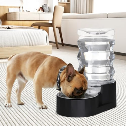RIZZARI Dog Water Dispenser: 7L Black Stainless Steel Gravity Waterer - Helps Prevent Urinary Stones - Leak-Proof & Stable-Small to Medium Dogs & Cats- Daily Use-Long Hours Away & Home | Built-In Filtration,Clear Water Reservoir,Spill-Resistant Design,Eas