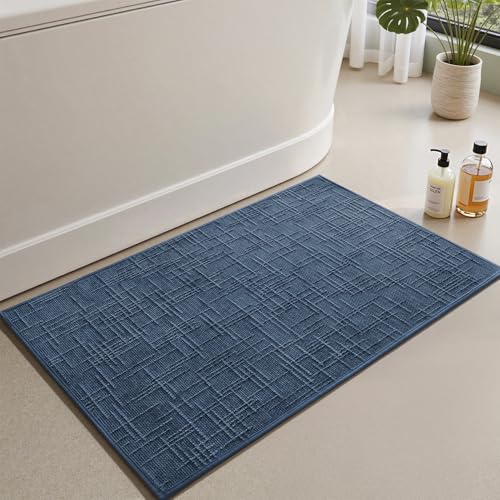 AMOAMI Bath Mat Non Slip Super Absorbent Quick Dry Bath Mats for Bathroom Floor Rubber Backing Washable Bathroom Rugs Modern Woven Jacquard Mat, Beside Tub Bath Rugs, 24" x 36", Blue - color: Blue, size: 24" x 36"