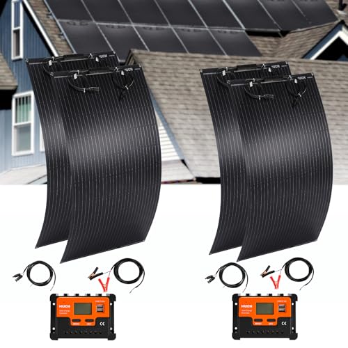 400W Semi-Flexible Solar Panel Kit, Lightweight Monocrystalline Ultra-Flexible RV Solar Panel Kit with 30A Charge Controlle for 12-24V Battery Charging Car Battery Camping Stuff Offgrid RV (4PCS 100W) - size: 400W Kit