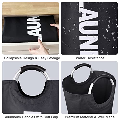 115L Large Laundry Hamper with Handles, Collapsible Laundry Basket, Tall Foldable Clothes Hamper Bag - Freestanding, Easy Carry, Durable – Black - color: Black, size: 115L