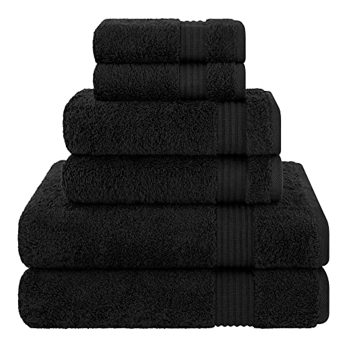 Cotton Paradise 100% Cotton Turkish Towel Set, Soft Absorbent Quick Dry, 6 Piece Towel Set, Coal Black - color: Coal Black