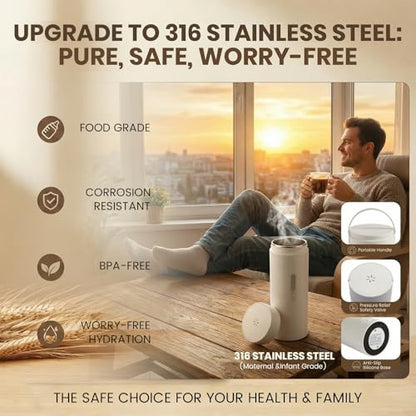 Travel Tea Kettle（120V）, Portable Electric Kettle, 316 Stainless Steel Premium Liner, 4-speed Temperature Adjustment with Auto Shut-off and Boil-Off Protection,White. - color: white