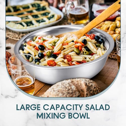 Nuogo 4 Pcs Stainless Steel Mixing Bowls Metal Mixing Bowls Extra Large Basin Salad Basin Deeper Edge Dishwasher Safe Mirror Finish for Home and Commercial, Silver (18 Inch 16 Qt) - size: 18 Inch (16 Qt)