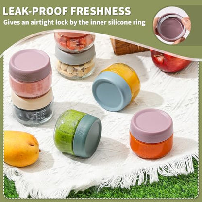 NETANY 6 Pack 4 oz Glass Baby jars with Airtight Lids, Glass Baby Food Storage Containers,Overnight Oats Containers with Lids | Microwave, Dishwasher & Freezer Safe | Includes 10 Labels - size: 4oz