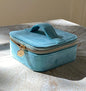 Hives and Honey Vida Velvet Jewelry Travel Case, Compact Organizer with Ring Rolls, Compartments & Pouch, Anti-Tarnish Felt Lining, Gold Zipper Hardware, Aqua