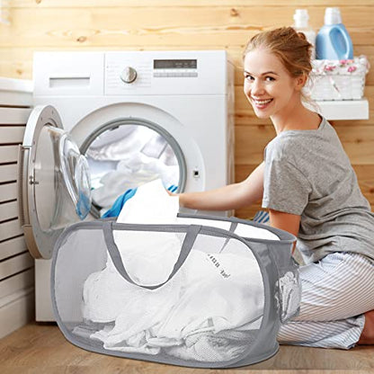 5 Pcs Durable Collapsible Laundry Baskets, Foldable Laundry Basket Large Opening, Pop Up Laundry Hamper with Pocket, Clothes Hamper with Handles for Laundry, Bathroom, Kids Room, Dorm or Trave - color: Gray+Black+Navy+Green+Beige