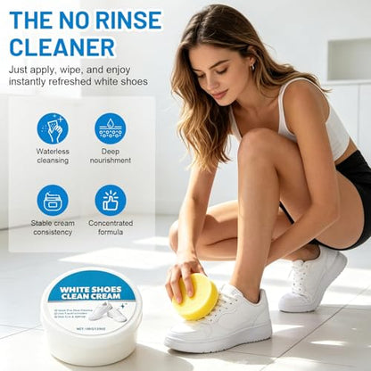 2PCS White Shoes Clean Cream, No-Wash Clean Cream White Shoe Cleaner, Multipurpose Solid Cleaning Paste with Sponge, Removes Stains for Sneakers Soles