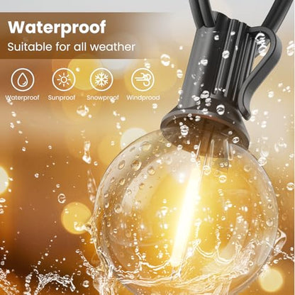 RTTY Outdoor String Lights 100 FT, Patio Light for Outside, Waterproof G40 Shatterproof LED Bulbs, Dimmable Hanging Connectable Globe Lighting for Backyard, Porch, Bistro, Balcony, Party, Warm White - size: 100FT