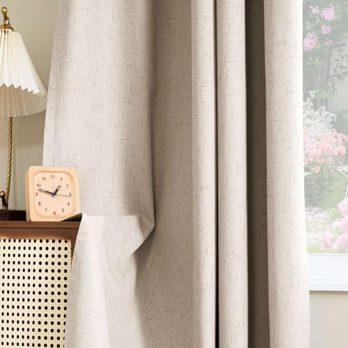 H.VERSAILTEX Linen Look 100% Blackout Curtains 45 Inches Long for Bedroom Full Light Blocking Rod Pocket 42 Inches Wide Linen Textured Thick Window Curtain Drapes with White Backing, Natural, 2 Panels - color: Natural, size: 42"W x 45"L (Pack of 2)