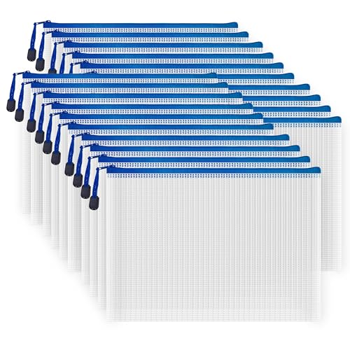20pcs Mesh Zipper Pouch Bags, Multipurpose Waterproof Organization Storage Bag for Office School Home Travel (B5 Size 11.4''x8.2'', White and Blue) - color: White and Blue, size: B5 Size 11.4 x 8.2 inch