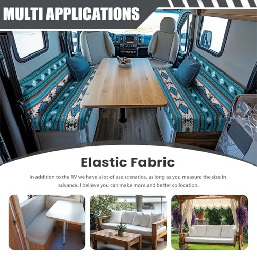 RV Dinette Cushions Covers Blue Aztec Bear Print Soft Camper Seat Dinette Booth Camper Cushion Covers Sofa Slipcovers Accessories for Travel Trailer Couch - color: Blue Aztec Bear