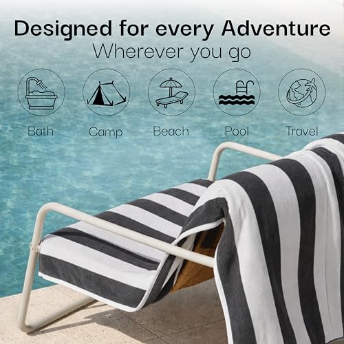 Salt Earth Cotton Striped Beach Cabana Towel, 6 Pack - 30"x60" Quick Dry Towels, Pool Essentials, Travel, Gym & Bathroom Towels, Oversized Beach Vacation EssentialsSteel Grey - color: Steel Grey-1, size: Pack of 6