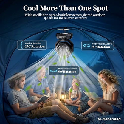 AJVV Camping Fan with Light, Remote and Oscillation, Battery Powered Hanging Tent Fan, Rechargeable Portable for Camp, Outdoor, Emergencies, Fishing, RV Travel, Jobsite - color: Black