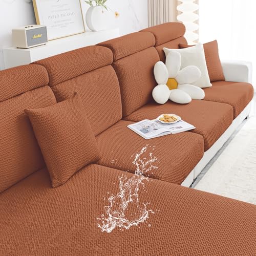 Smiry Waterproof Couch Cushion Covers, Stretch Jacquard Thick Sofa Cushion Covers, Washable Seat Slipcover Elastic Furniture Protector for Pets, Kid (2PC, Rust) - color: Rust, size: Seat Cushion 2PC