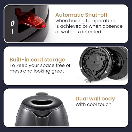Elite Gourmet EKT5051 1.7L Electric Water Kettle, BPA-Free, Fast Boil, Auto Shut-Off, Boil-dry Protection, 360° Swivel Base with Cordless Serving, Clear-view Window with Water Level Markings, Black - color: Black
