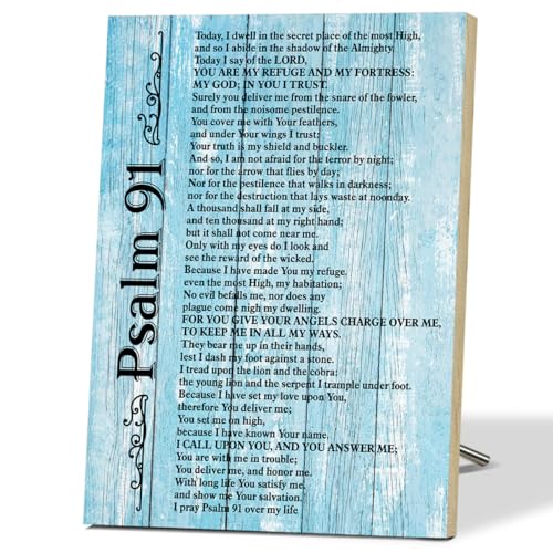 Psalm 91 Inspirational Wall Signs for Religious Wall Decor Wooden Desktop Decor for Christian Desk Decor Rustic Wall Art for Prayer Room Decor Christian Room Decor Bible Verse Gifts for Women - F461 - color: Psalm 91 02