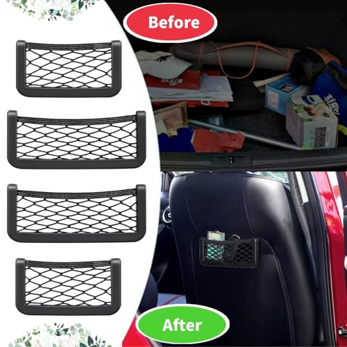 4 PCS Car Net Pocket Professional Car Mesh Pocket Net Self-Adhesive Elastic Storage Net Pocket for Automotive Seat Accessories(5.9In x 3.14In,7.87In x 3.14In)
