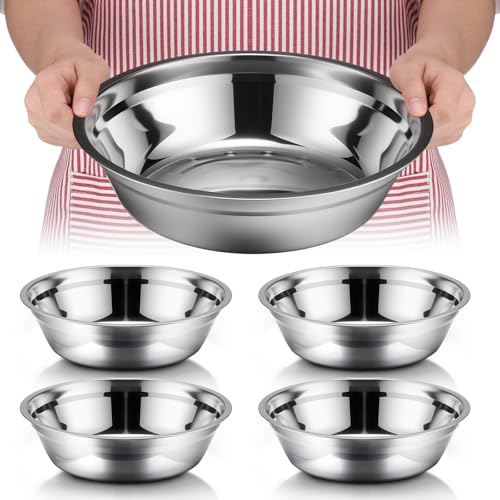 Nuogo 4 Pcs Stainless Steel Mixing Bowls Metal Mixing Bowls Extra Large Basin Salad Basin Deeper Edge Dishwasher Safe Mirror Finish for Home and Commercial, Silver (11 Inch 3.4 Qt) - size: 11 Inch (3.4 Qt)