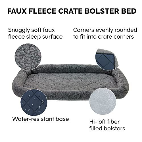 Furhaven Dog Bed for Large Dogs, 100% Washable, Sized to Fit Crates - Sherpa Fleece Bolster Crate Pad - Gray, Extra Large/XL, 42.0"L x 26.0"W x 3.0"Th - color: Gray, size: X-Large