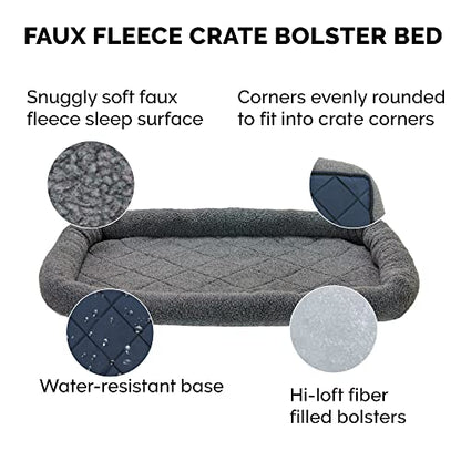 Furhaven Dog Bed for Large Dogs, 100% Washable, Sized to Fit Crates - Sherpa Fleece Bolster Crate Pad - Gray, Extra Large/XL, 42.0"L x 26.0"W x 3.0"Th - color: Gray, size: X-Large