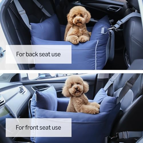 Amazon Basics Dog Car Seat, Pet Booster Car Seat for Small Medium Dogs, Outdoor Carrier Bed for Travel with Leash & Washable Cover - color: Blue