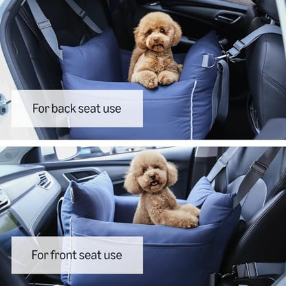 Amazon Basics Dog Car Seat, Pet Booster Car Seat for Small Medium Dogs, Outdoor Carrier Bed for Travel with Leash & Washable Cover - color: Blue