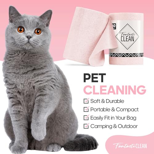 Fantasticlean Microfiber Cleaning Cloth Roll 2 Rolls 120 Pack, Tear Away Paperless Towels, 8" x 8", Reusable Washable Rags, House Kitchen, Pet, Office, Indoor Outdoor, Portable (Pink and Off-White) - color: 1pink 1off-white