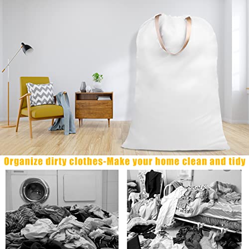 Cotton Canvas Laundry Bag with Handles & Drawstring Straps, Heavy Duty Extra Large Laundry Bags for Laundromat and Household, 25.5x34 Inch, White - color: White