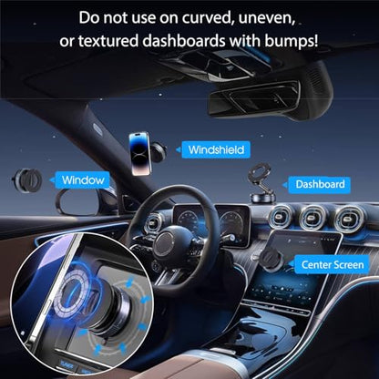 Jikasho Vacuum Magnetic Car Phone Holder for Magsafe, Hands-Free 360° Adjustable Suction Cup Phone Mount for Car/Gym/Mirror/Smooth Surface, Compatible with iPhone & Android (Black) - color: Black
