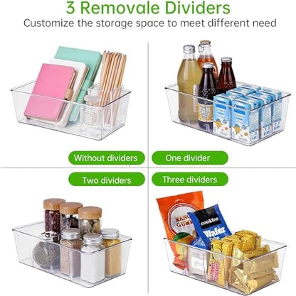 wilfox Pantry Organizer, 7 Pack Clear Bins with Removable Dividers, Pantry Organizers and Storage, Fridge and Cabinet Organizer for Snack, Pouches, Spice Packets - size: 7PCS