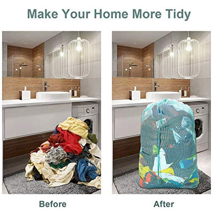 Mesh Laundry Bags, 24" x 36", Heavy Duty with Reinforced Handles, Foldable & Portable, Drawstring Closure, 3-Pack, Mixed Colors - color: White,Yellow,Green