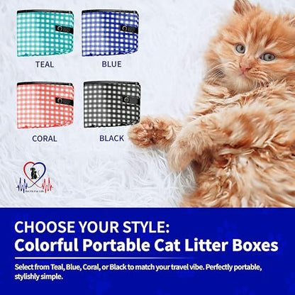 Pet Fit For Life - Vibrant Collapsible Travel Cat Litter Box - Portable, Foldable, Compact Design with Bonus Water Bowl - Ideal for Car & Camping - Reusable, Cats Safe - Blue, (16"x12"x5") - color: Blue
