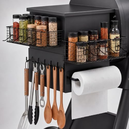 Maxdot 2 Pack Magnetic Storage Bins for Pellet Smoker Grill, 1 Large & 1 Small Grill Caddy with Paper Towel Holder and Hooks, BBQ Organizer Accessories for Most Pellet Grills - style: 1 Large + 1 Small Bin Set