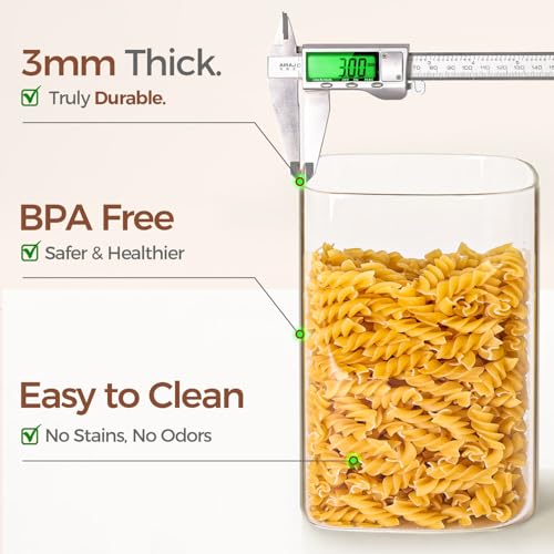 ComSaf 4.6Qt Glass Food Storage Containers, 1.2 Gallon Glass Flour and Sugar Containers with Airtight Lids, Large Square Jars with Bamboo Lids for Rice, Pasta, Oats, Grains, Cookies, Coffee Beans - color: 4.6Qt-Square