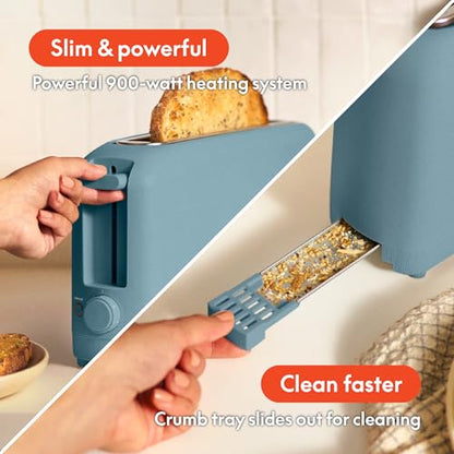 bella 2 Slice Slim Toaster, Fits-anywhere™ Kitchenware, 6 Setting Shade Control with Reheat & Cancel Buttons, Fits Sourdough, 10” Long Slot, Anti Jam & Auto Shutoff, 900 Watt, Surf - color: Surf, size: 2 Slice