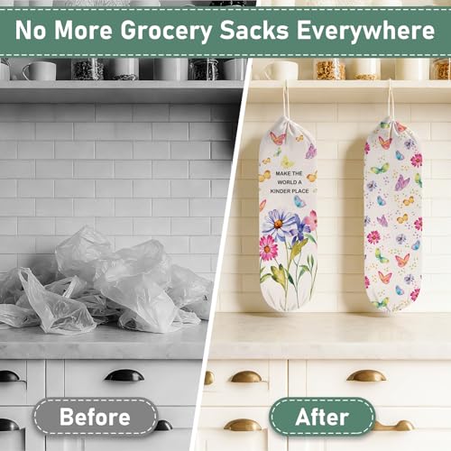 2PCS Butterfly Plastic Bag Holder for Kitchen Essentials, Reusable Hanging Grocery Bag Organizer, Washable Large Grocery Trash Garbage Bags Storage Dispenser Butterfly Kitchen Decor - style: Butterflies