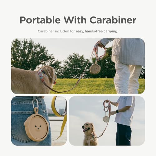 Silicone Collapsible Dog Bowl for Travel,Premium Food-Grade Silicone, Portable Water Bowl for Dogs Cats, Foldable Food Water Bowl, Walking, Carabiner, BPA Free, Dishwasher Safe (Brown) - color: Brown