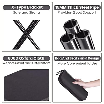 Portable Stool, Camping Stool 12inch Portable Folding Stool Small Folding Chair, Telescopic Compact Foldable Stool for Camping, Hiking, Outdoor Concert(3Pcs 60ML Travel Bottles Gift)
